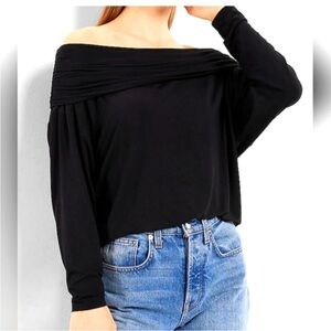 Express Elegant Black Off-Shoulder Long Sleeve Top